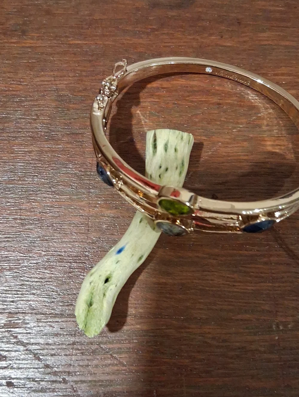 Anne Klein Gold-Tone Bangle with Green, Blue and Clear Stones